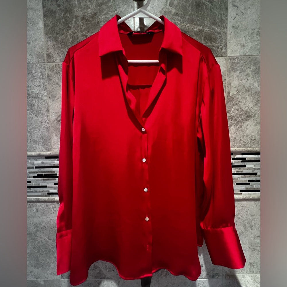 ZARA Flowy Satin Effect Shirt